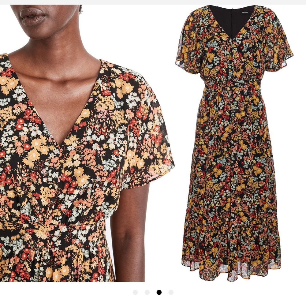 Madewell flower garden dolman sleeve ruffle hem midi dress NWOT size 4